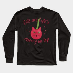 Cats are Life’s Cherry on Top – Cute Cherry Cat Cartoon Long Sleeve T-Shirt